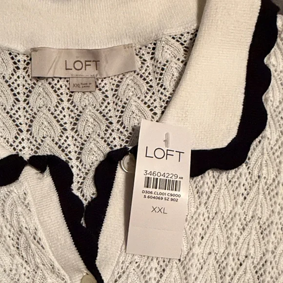 LOFT White Cardigan with Black Accents - Picture 3 of 4